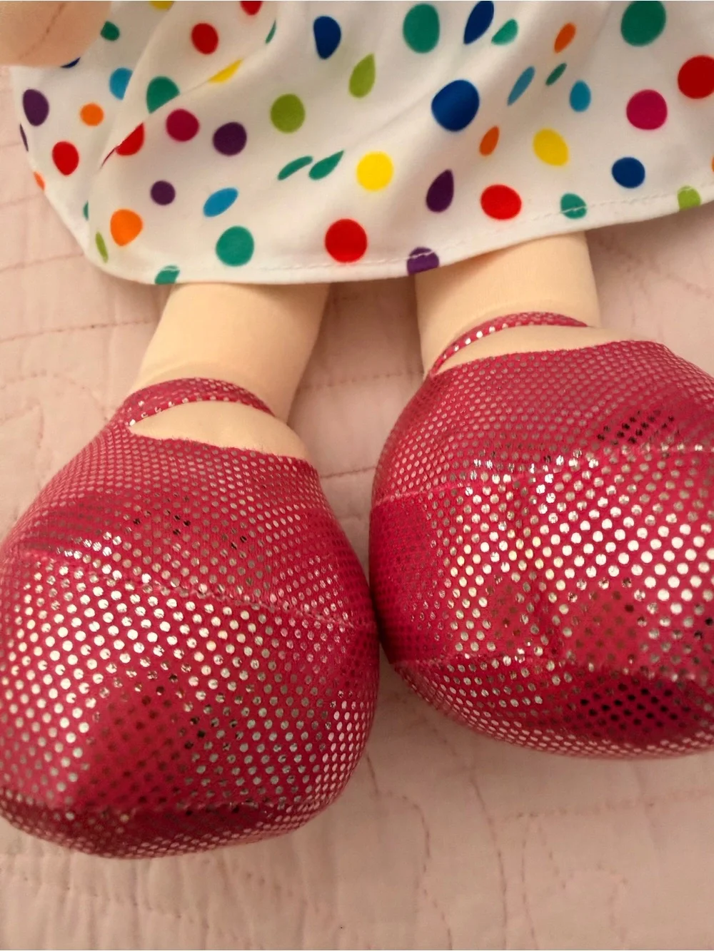 Plush Polka Dot Girl Doll - Pink Bow and Shoes